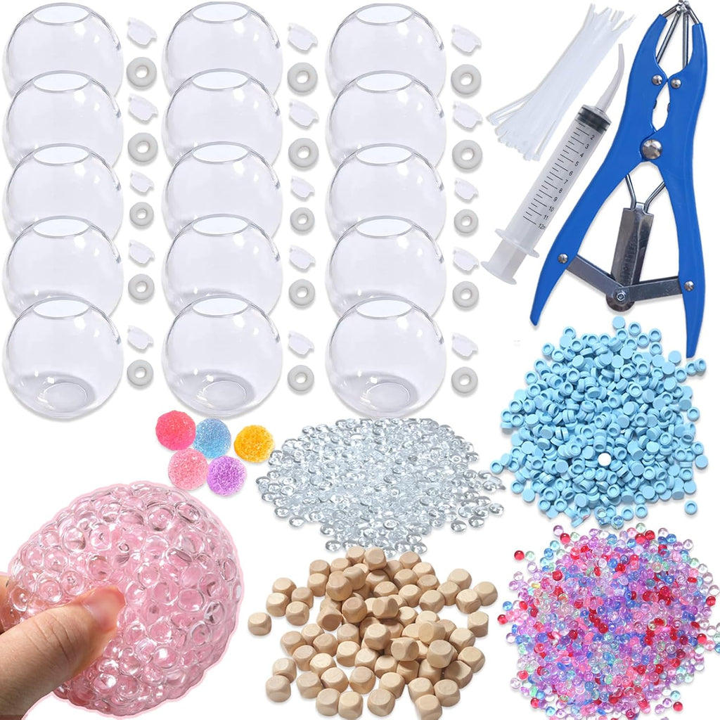 DIY Stress Ball Making Kit with Filler-15PCS Stress Ball Making Kit Stress Balls, Transparent Blank Skins with Air Pump & Expander Tool for Pressure Squishy Balls for Adult