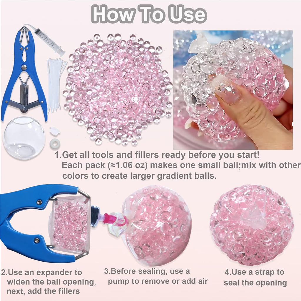DIY Stress Ball Making Kit with Filler-15PCS Stress Ball Making Kit Stress Balls, Transparent Blank Skins with Air Pump & Expander Tool for Pressure Squishy Balls for Adult