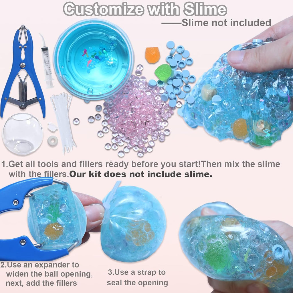 DIY Stress Ball Making Kit with Filler-15PCS Stress Ball Making Kit Stress Balls, Transparent Blank Skins with Air Pump & Expander Tool for Pressure Squishy Balls for Adult