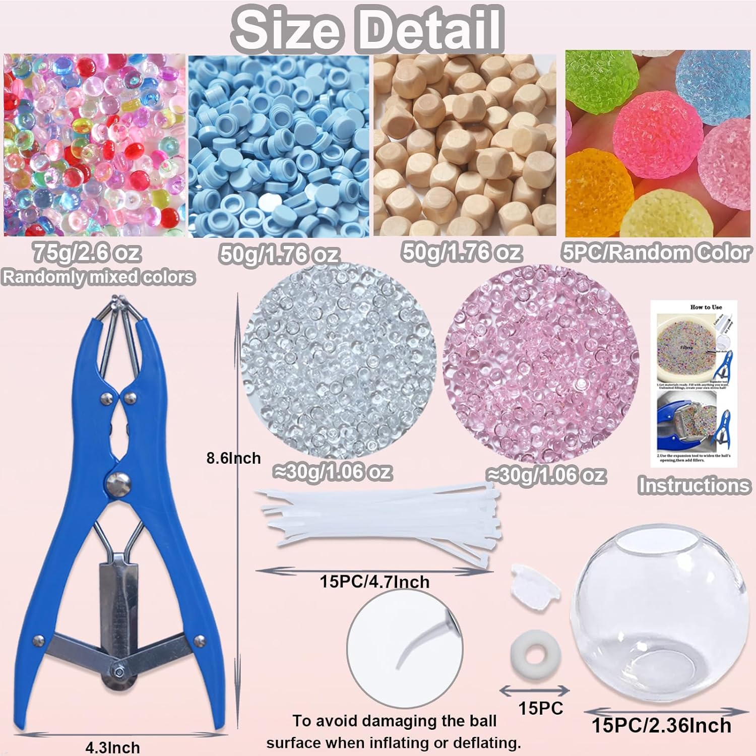 DIY Stress Ball Making Kit with Filler-15PCS Stress Ball Making Kit Stress Balls, Transparent Blank Skins with Air Pump & Expander Tool for Pressure Squishy Balls for Adult
